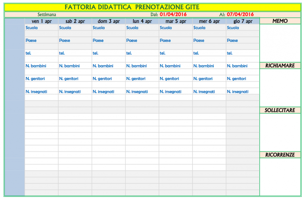 planning settimanale crea parco